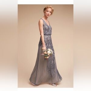 Anthropologie BHLDN Aubrey Dress Adrinna Papell Grey Pewter Sequin Dress Sz 2p